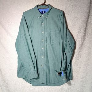 Mens XL Izod faded green casual button down shirt with double button cuffs